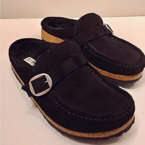 Birkenstock Women's Buckley Clog Black Suede Mules Slip-On Shoes Size 39